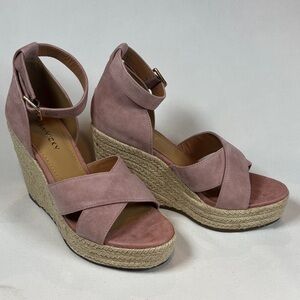Lisa Vicky Gemi Dusty Pink Kid Suede Espadrille Wedge Sandals 7.5 NIB